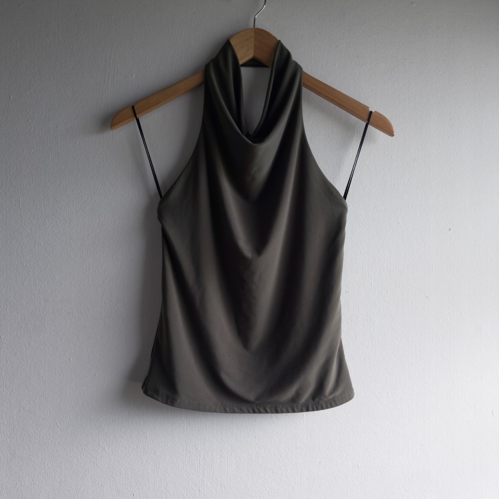 Wilfred Aritzia Cowl Neck Halter Top Women Small Olive Green Open Back Chic